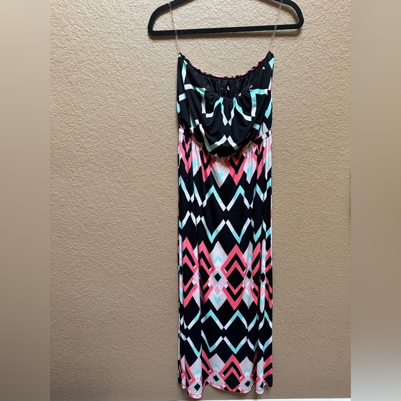 Trixxi Strapless Dress in Black, Pink, and Mint - Picture 1 of 6